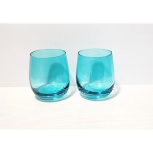 Leonardo Teal Ocean Blue Glass Drinking Low Ball Glasses Set of 2